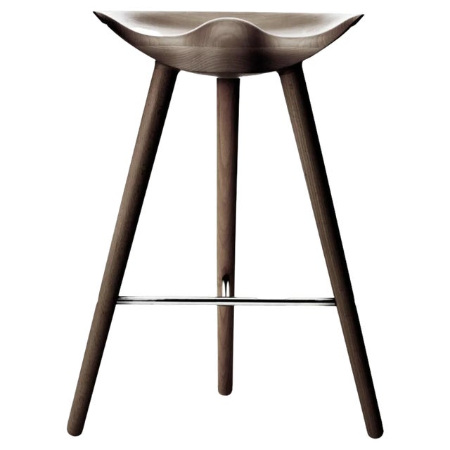 Brown Oak and Stainless Steel Counter Stool by Lassen For Sale