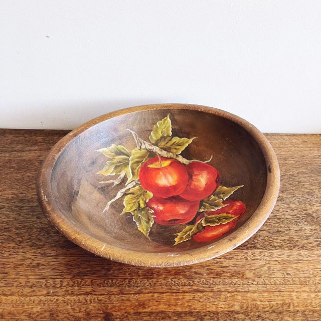 1970s Vintage Painted Wooden Apple Bowl For Sale - Image 5 of 5