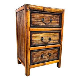 Vintage Bamboo 3-Drawer Tabletop Storage Cabinet or Plant Stand – Organic Modern / Tropical For Sale