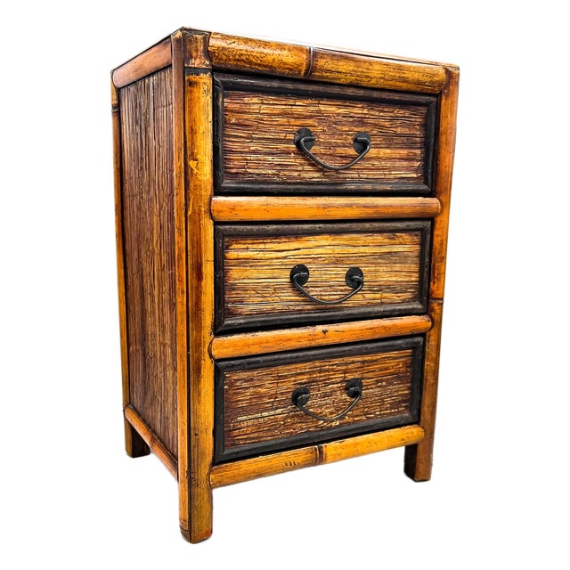 Vintage Bamboo 3-Drawer Tabletop Storage Cabinet or Plant Stand – Organic Modern / Tropical For Sale