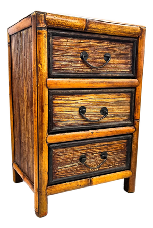 Vintage Bamboo 3-Drawer Tabletop Storage Cabinet or Plant Stand – Organic Modern / Tropical