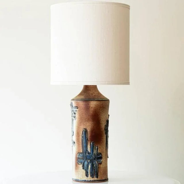 Ceramic Floor or Table Lamp with Beige Silk Lampshade attributed to R. Houben, 1970s For Sale - Image 6 of 6