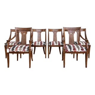 Vintage Neoclassical Style Dining Chairs - Set of 6. Newly Upholstered in Abstract Patterned Velvet. For Sale