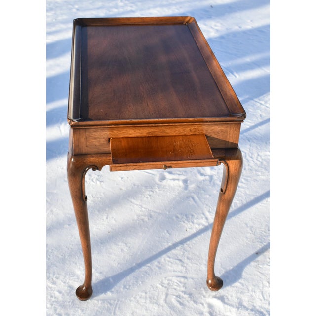 Brown Kittinger Co Mahogany Tea Table Vintage Queen Anne Scalloped Apron Candle Slides For Sale - Image 8 of 9