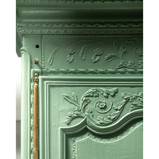 Early 19th Century French Pistache Green Marriage Armoire For Sale - Image 13 of 17