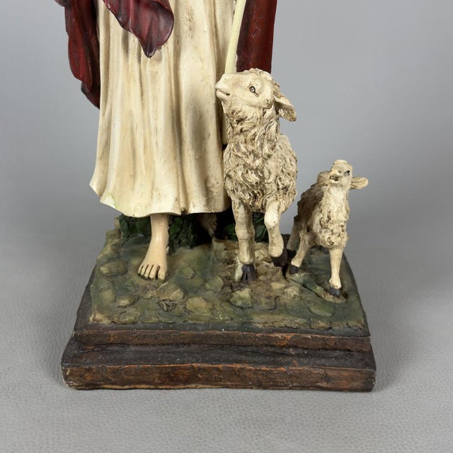 Plastic Polychrome Resin Sculpture of Jesus the Good Shepherd, 20th Century For Sale - Image 7 of 11