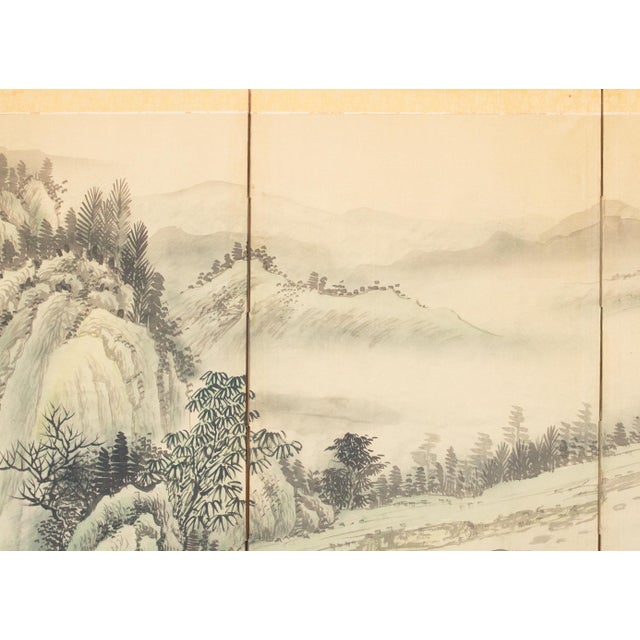 1970s Ming Style Monochrome Silk Screen "Mountain Landscape With River" For Sale - Image 12 of 18
