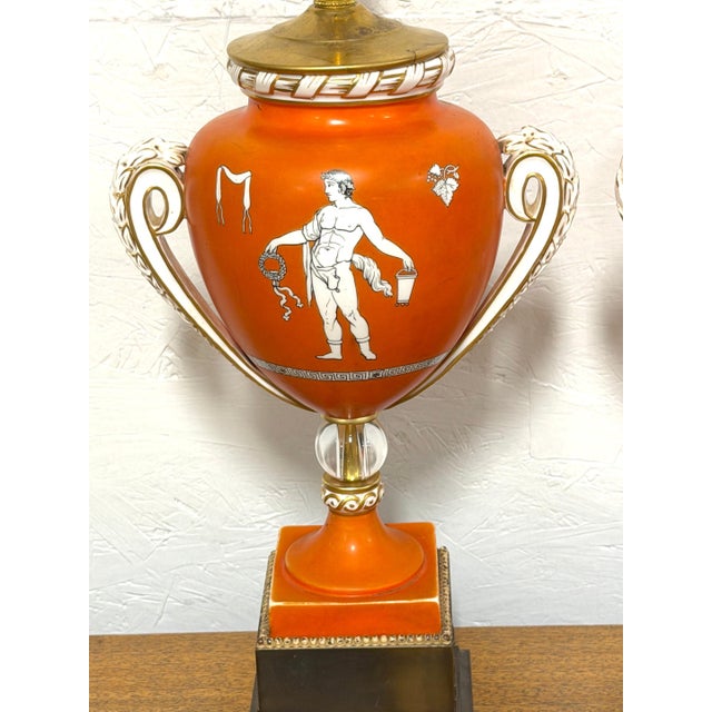 Late 18th Century Pair English Neoclassical Orange Ground Ashworth Ironstone Urns, as Lamps For Sale - Image 10 of 15
