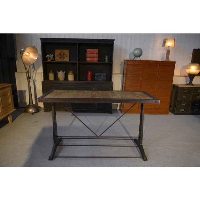 1950s Industrial Console Table with Oak Top, 1950s For Sale - Image 5 of 12