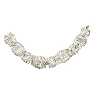Antique Trifari Marked ‘Ktf’ Alfred Philippe Art Deco Rhinestone Rhodium Plated Bracelet. Perfect Condition. For Sale