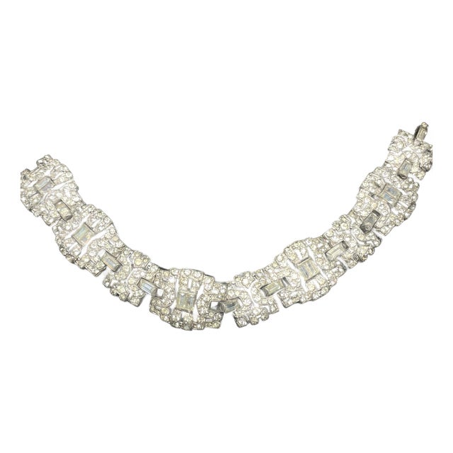 Antique Trifari Marked ‘Ktf’ Alfred Philippe Art Deco Rhinestone Rhodium Plated Bracelet. Perfect Condition. For Sale