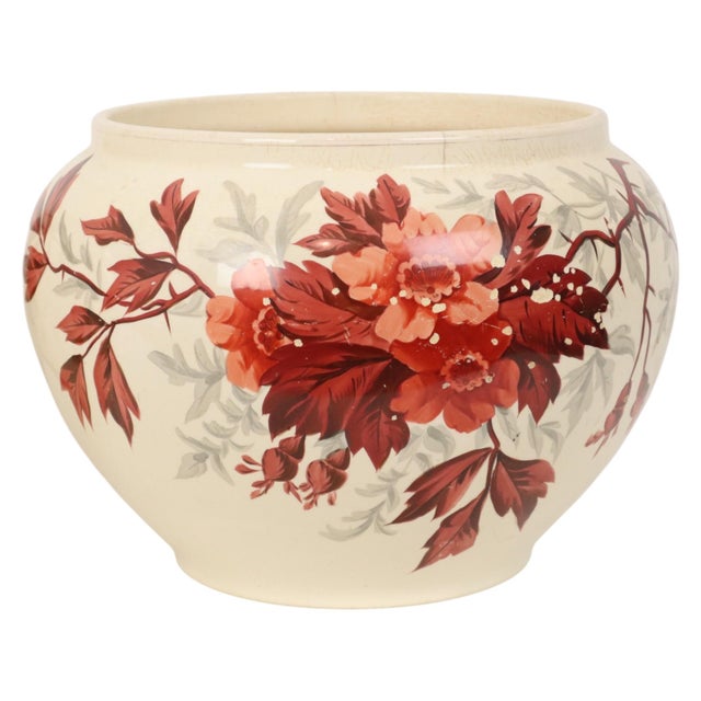 Large Antique Flower Pots Cachepots with Floral Decor, Set of 2 For Sale - Image 12 of 18