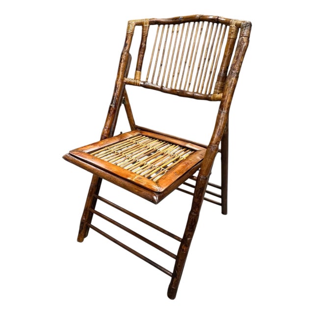 Vintage Tiger Burnt Bamboo Folding Chair For Sale