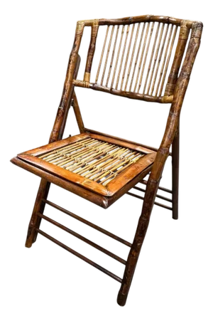 Vintage Tiger Burnt Bamboo Folding Chair