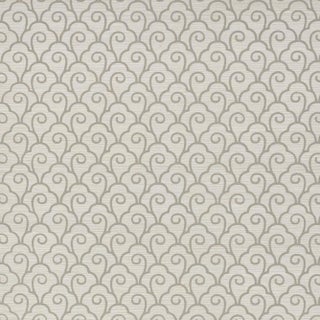 Sample - Schumacher Scallop Filigree Sisal Wallpaper in Fog For Sale