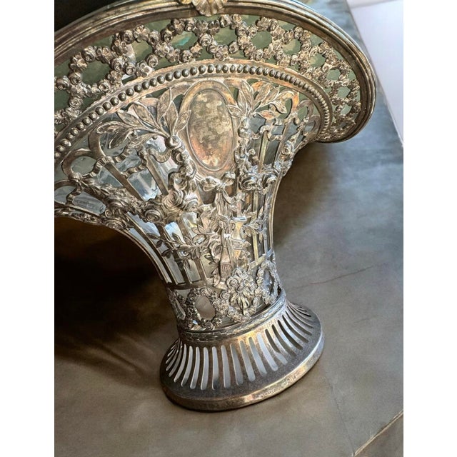 Antique German George Roth Hanau Repoussé 800 Silver Brides Basket Vase Decor For Sale - Image 4 of 12