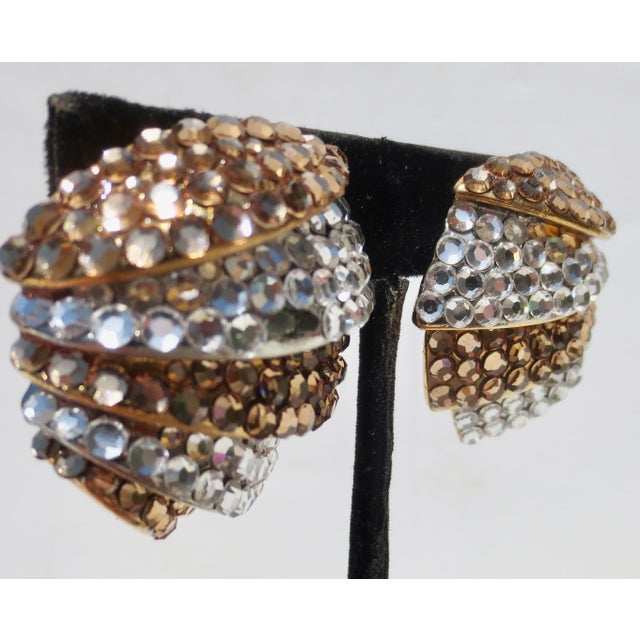 Rhinestone and Gold Plated Clip-on Earrings 60s For Sale - Image 4 of 7