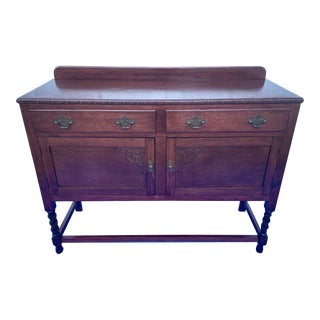Early 20th Century Antique English Barley Twist Oak Sideboard With Carved Trim For Sale