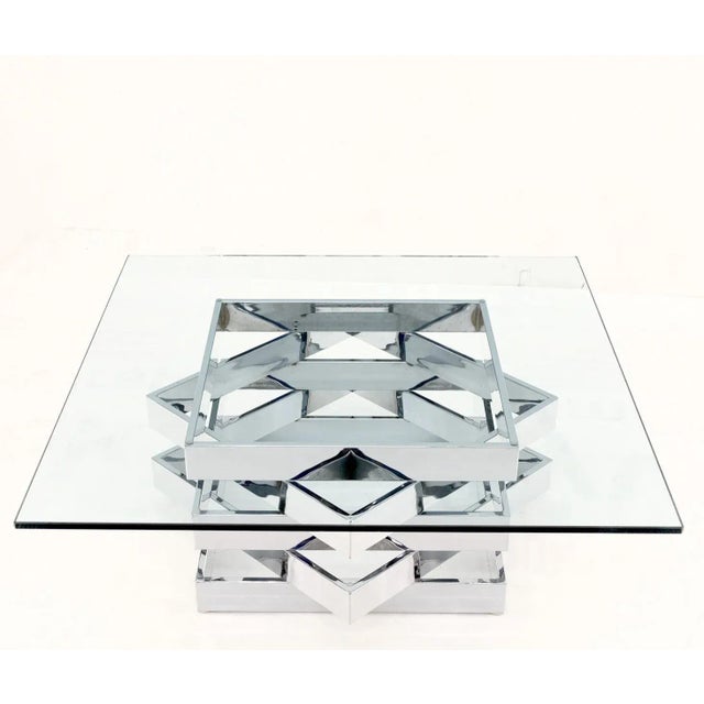 Mid-Century Modern Mid-Century Modern Bauhaus Stacked Chrome Frames Base Glass Top Square For Sale - Image 3 of 13