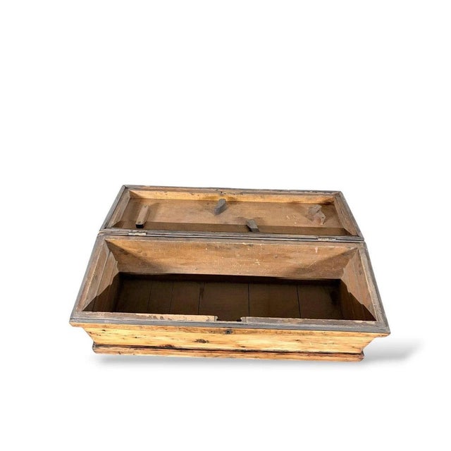 Brown Antique Rustic Pine Chest with Dovetail Joinery and Iron Hardware For Sale - Image 8 of 9