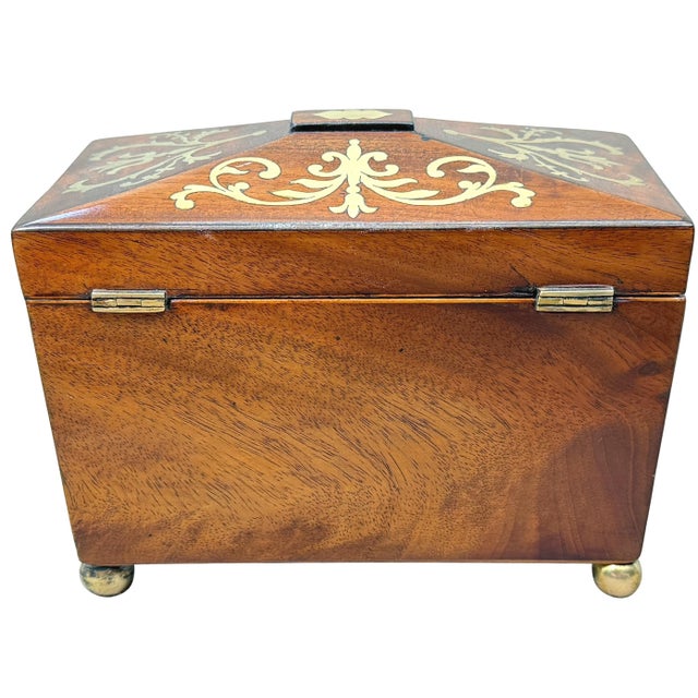 Regency Brass Inlaid Mahogany Tea Caddy, 1815 For Sale - Image 10 of 13