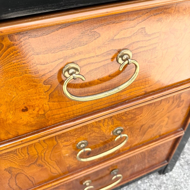 Black Vintage Chinoiserie Burlwood and Black Dresser by Wayside For Sale - Image 8 of 8