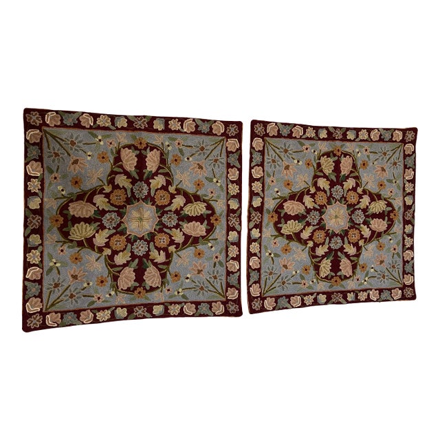 1990s Floral Embroidered Pillow Covers- a Pair For Sale