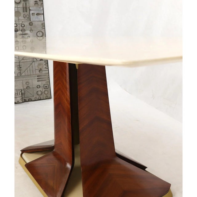 Boat Shape Light Beige Marble Top Bent Satinwood Base Art Deco Dining Table For Sale - Image 9 of 13