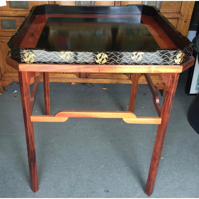 Koa Wood Side Table With Lacquer Tray 26" Chairish