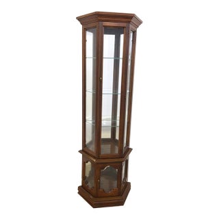 Mid 20th Century Pulaski Walnut Lighted Curio Cabinet For Sale