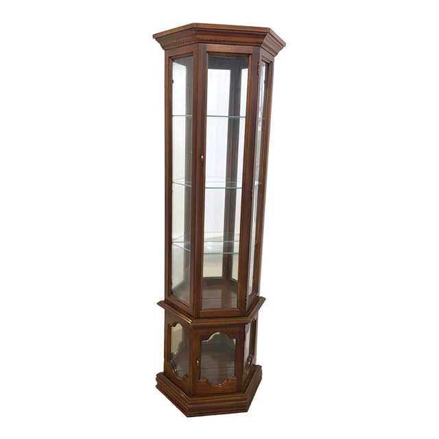 Mid 20th Century Pulaski Walnut Lighted Curio Cabinet For Sale