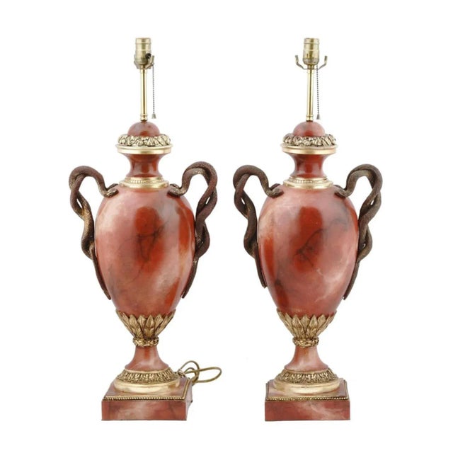 Pair of very large (31 inch) vintage table lamps from the prestigious firm of Thomas Blakemore Ltd., formerly of Walsall,...