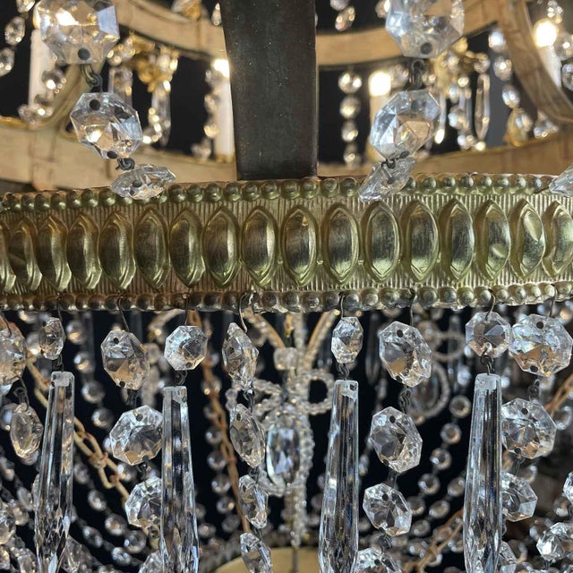 Gold Large Late 18th Century Empire 18-Light Chandelier in Crystal and Gilded Brass For Sale - Image 8 of 13