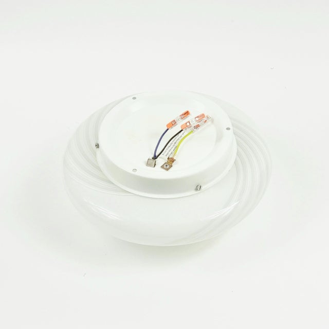 White 1970s Murano Glass Swirl Flush Mount or Wall Lamp From Hillebrand For Sale - Image 8 of 9