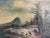 Antique oil on canvas board landscape painting. Rustic mountain scene with deer and a cabin. Comes in period wood and...