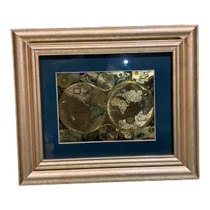 Late 20th Century Gold Foil Ancient World Map Double Hemisphere