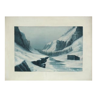 Early 20th Century Winter Snowy Cabin Oil Painting Signed Landscape For Sale