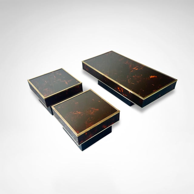 Coffee and Side Tables in Burl Wood and Acrylic Glass by Eric Maville for Jean-Claude Mahey, France, 1980s, Set of 3 For Sale - Image 10 of 10