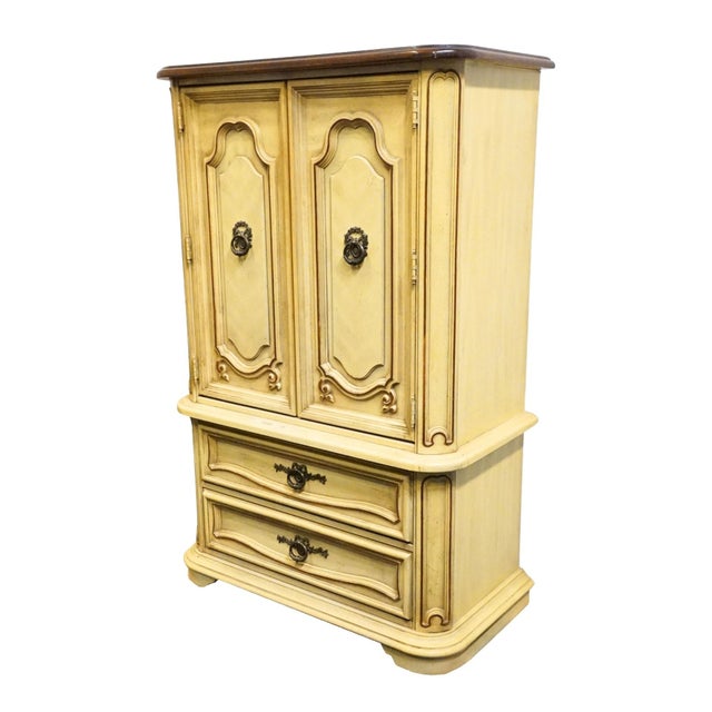 STANLEY FURNITURE Solid Pecan Antiqued Yellow Cream Painted Mediterranean 39" Door Chest 4723-42 60" High 39.25" Wide...