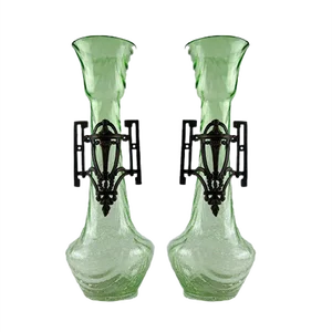 Large Art Nouveau Crackle Glass Vases, 1930s, Set of 2