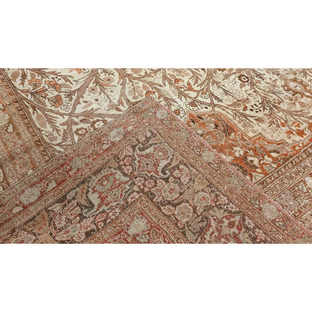 19th Century Persian Tabriz Beige and Brown Handwoven Wool Rug For Sale - Image 4 of 9