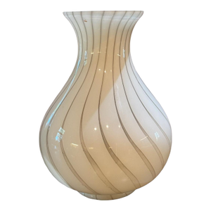 Murano Hand-Blown Opaline Filigrana Spiral Art Glass Vase — Late 20th Century