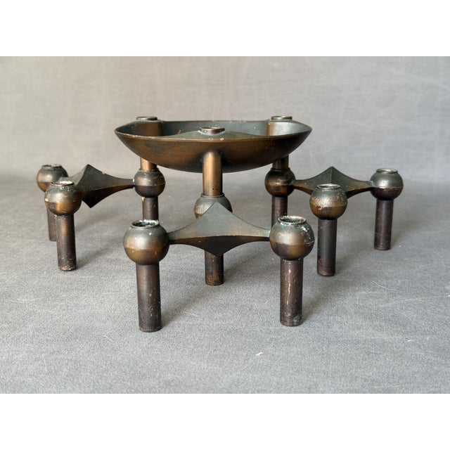 Fritz Nagel / Caesar Stoffi, BMF. Vintage candlestick set, circa 1960. The centerpiece is 5 cm high and 13.6 cm in...