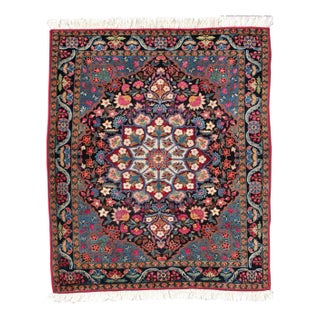 Blooming Floral Medallion Vintage Persian Kerman Rug With Multi-Colors For Sale