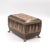 Specimen-wood tea caddy with canted lid, the top set with a large panel of perspective cube (tumbling-block) parquetry...
