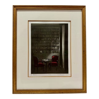 Lynn Shaler Le Match 2009 Signed Numbered 11/100 Color Etching Chess Library Framed For Sale