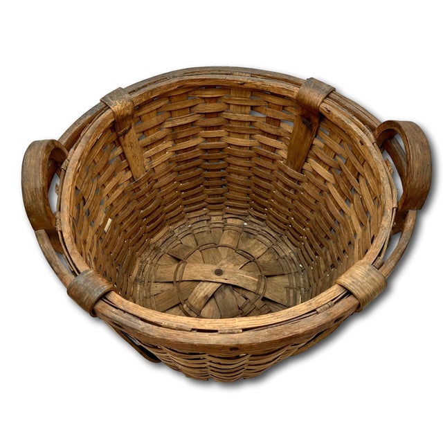Large Size Substantially Made Antique American Hand Woven Ash Wood Splint Maine Apple Farm Basket For Sale - Image 14 of 18