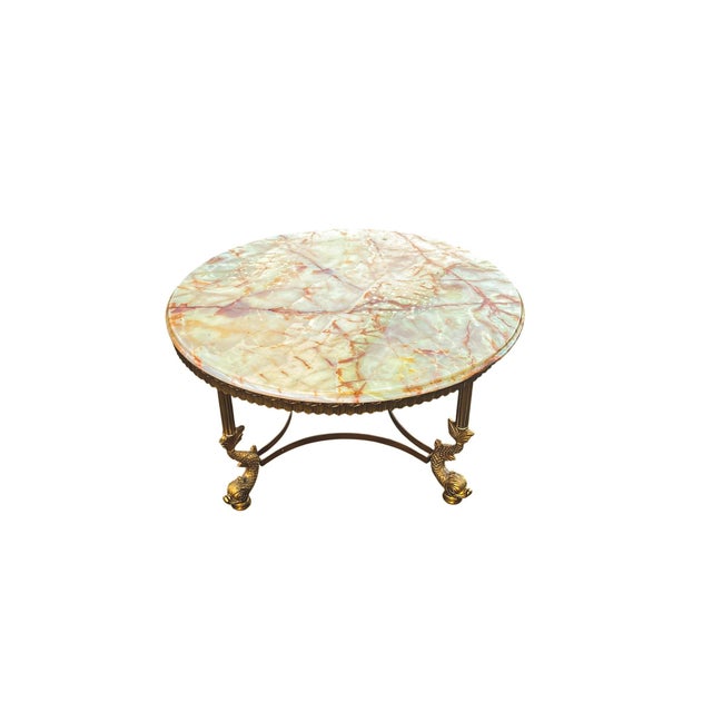 Round Brass and Onyx Marble Koi Fish Coffee Table, 1970s For Sale - Image 4 of 9