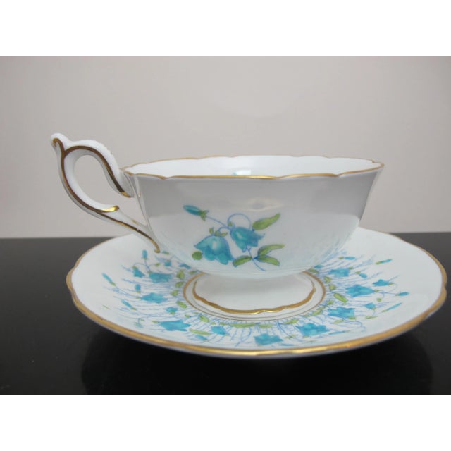 English Coalport Vintage Blue Flower Harebell Bone China Tea Cup & Saucer Set For Sale - Image 3 of 7