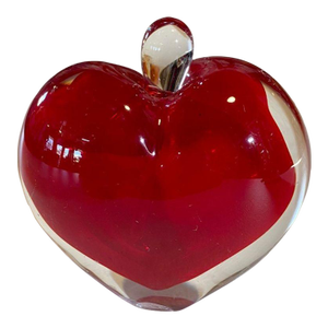 Ruby Red Hand Blown Glass Perfume Bottle Heart/Apple Shape W/Clear Stopper